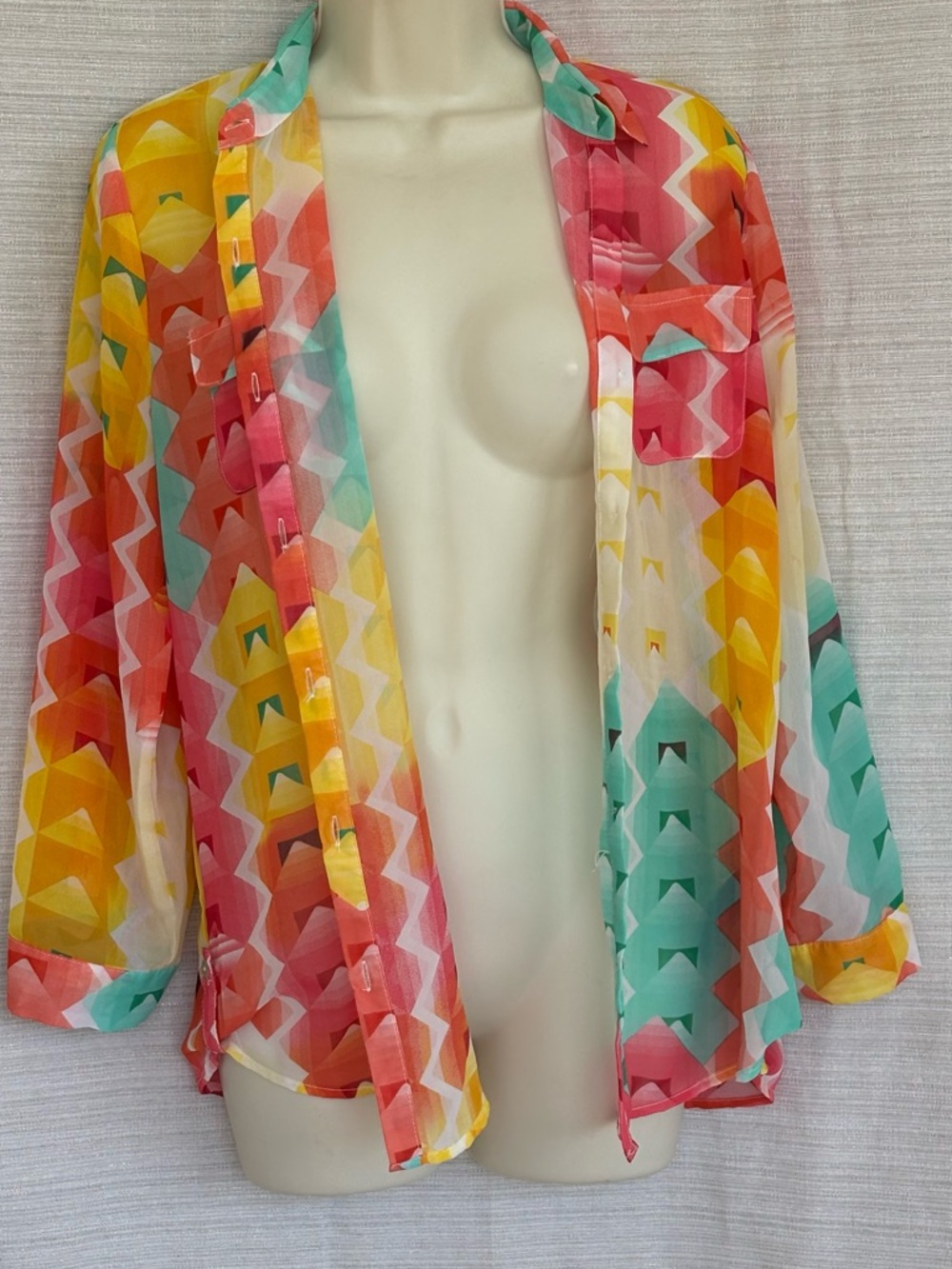 Multicolor Geometric Sheer Button-Down Shirt